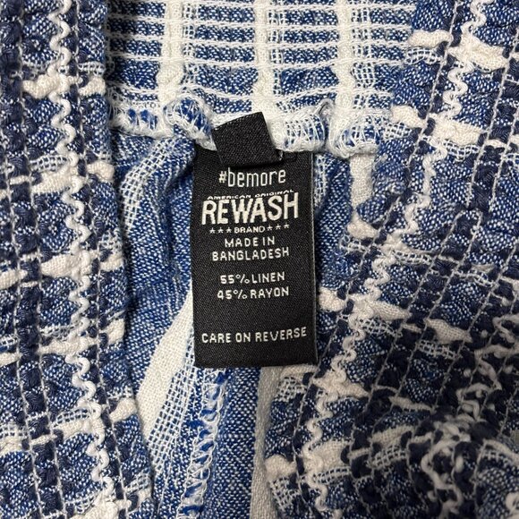 Rewash Linen Blend Striped Smocked Waist Shorts Blue White Fringe Hem Women’s L - Picture 7 of 11